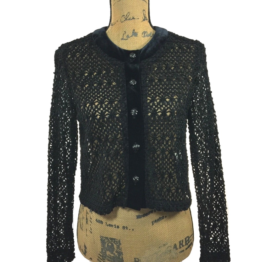 Black Velvet Jacket Soft Chenille Chelsea Rousso R.J. Collection 6 P Med Crop LN